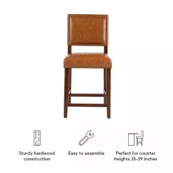 Kirklands Home Brown Faux Leather Square Classic Counter Stool Tan Best