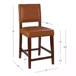 Kirklands Home Brown Faux Leather Square Classic Counter Stool Tan Best