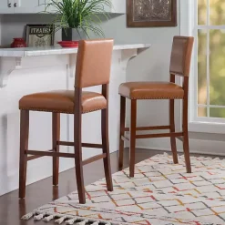 Kirklands Home Brown Faux Leather Square Classic Bar Stool Tan Clearance