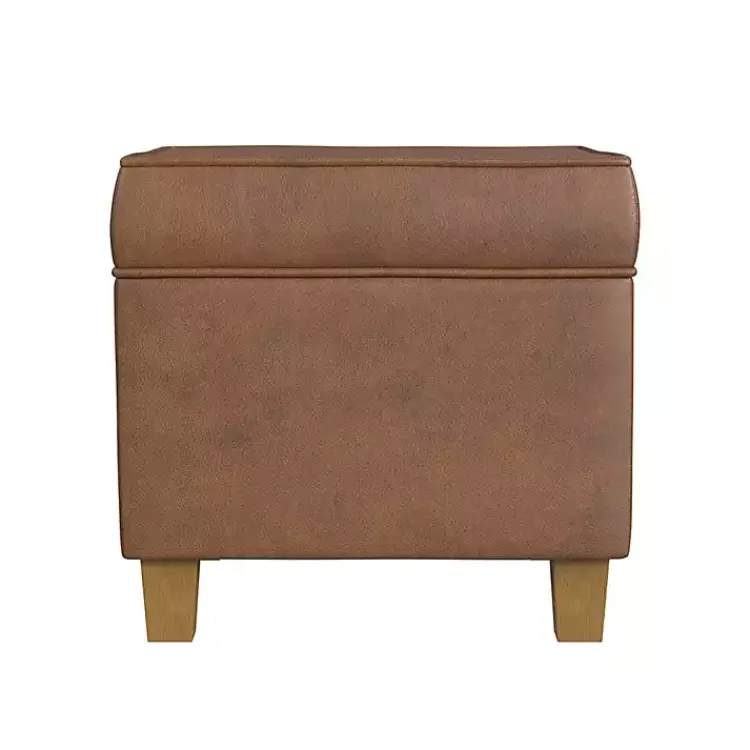 Kirklands Home Faux Leather Square Storage Ottoman Brown Sale