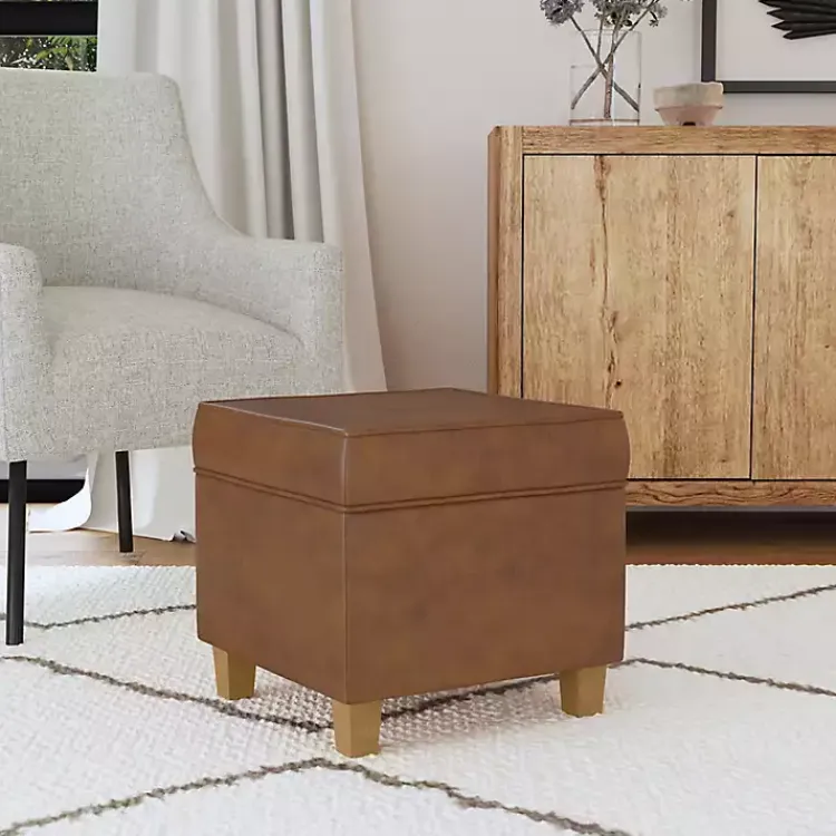 Kirklands Home Faux Leather Square Storage Ottoman Brown Sale