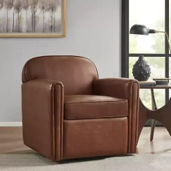 Kirklands Home Faux Leather Swivel Club Chair Brown Sale