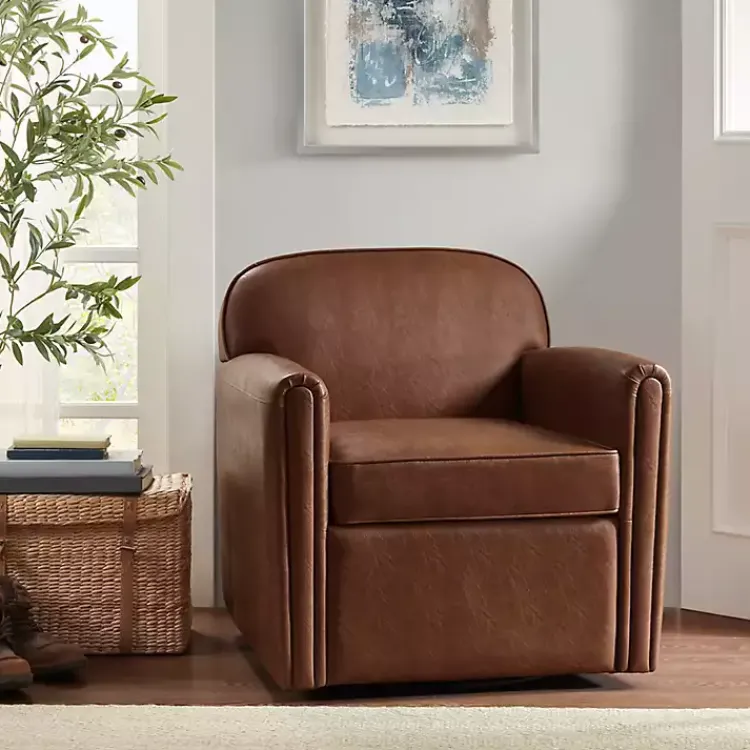 Kirklands Home Faux Leather Swivel Club Chair Brown Sale