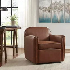 Kirklands Home Faux Leather Swivel Club Chair Brown Sale