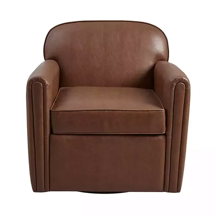 Kirklands Home Faux Leather Swivel Club Chair Brown Sale