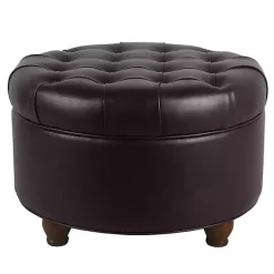 Kirklands Home Faux Leather Tufted Round Storage Ottoman Brown Online