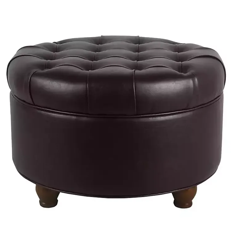 Kirklands Home Faux Leather Tufted Round Storage Ottoman Brown Online