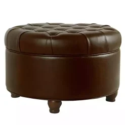 Kirklands Home Faux Leather Tufted Round Storage Ottoman Brown Online