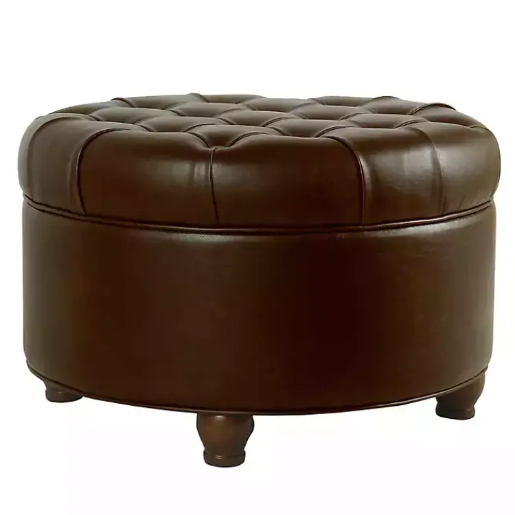 Kirklands Home Faux Leather Tufted Round Storage Ottoman Brown Online