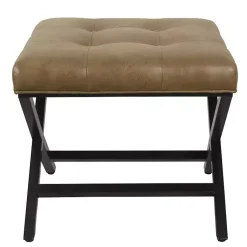 Kirklands Home Faux Leather Tufted X-Frame Bench Brown New