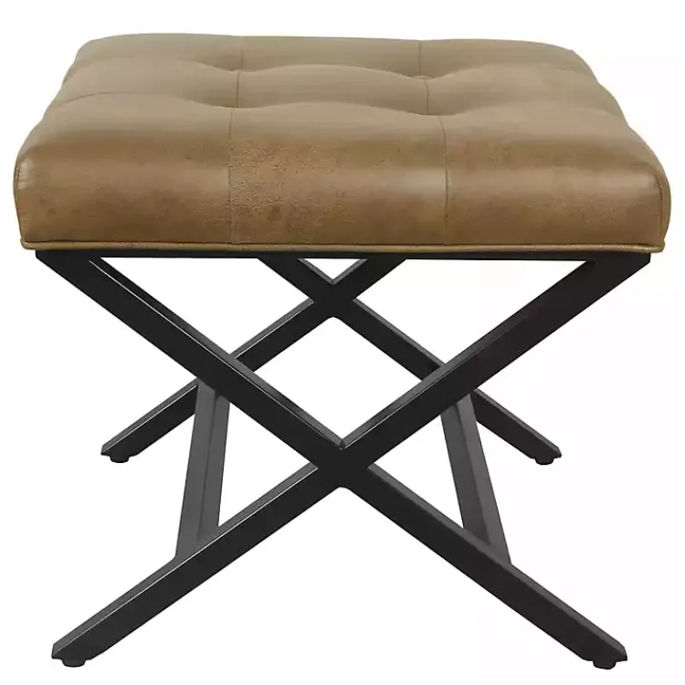 Kirklands Home Faux Leather Tufted X-Frame Bench Brown New
