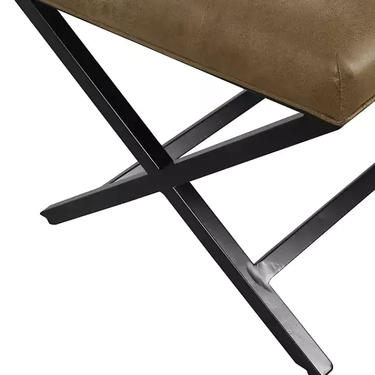 Kirklands Home Faux Leather Tufted X-Frame Bench Brown New