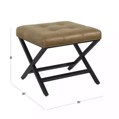 Kirklands Home Faux Leather Tufted X-Frame Bench Brown New