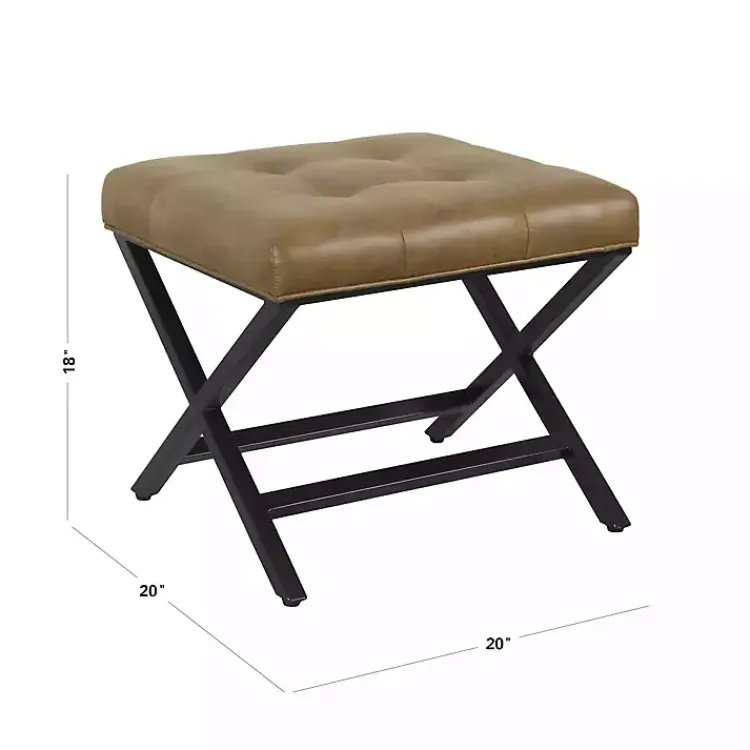 Kirklands Home Faux Leather Tufted X-Frame Bench Brown New