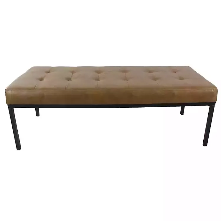 Kirklands Home Faux Leather Tufted Button Bench Brown Best