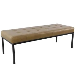 Kirklands Home Faux Leather Tufted Button Bench Brown Best