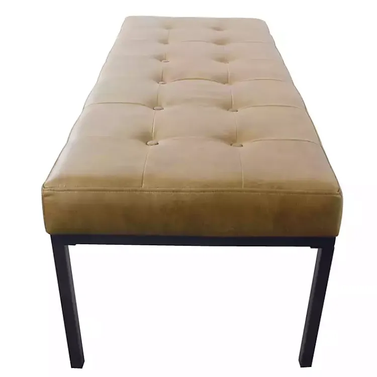 Kirklands Home Faux Leather Tufted Button Bench Brown Best