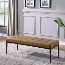 Kirklands Home Faux Leather Tufted Button Bench Brown Best