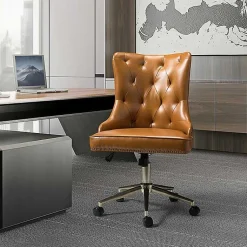 Kirklands Home Faux Leather Tufted Back Office Chair Brown Sale