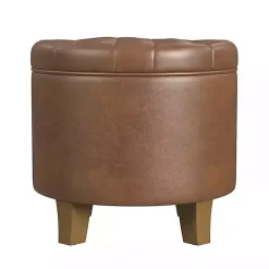 Kirklands Home Faux Leather Tufted Storage Ottoman Brown