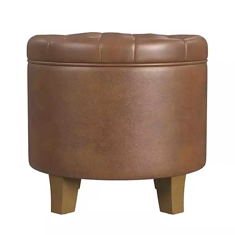 Kirklands Home Faux Leather Tufted Storage Ottoman Brown