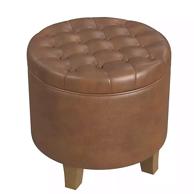 Kirklands Home Faux Leather Tufted Storage Ottoman Brown