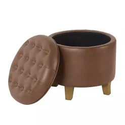 Kirklands Home Faux Leather Tufted Storage Ottoman Brown
