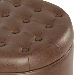 Kirklands Home Faux Leather Tufted Storage Ottoman Brown