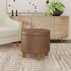 Kirklands Home Faux Leather Tufted Storage Ottoman Brown