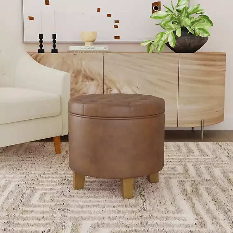 Kirklands Home Faux Leather Tufted Storage Ottoman Brown
