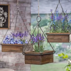Kirklands Home Fir Wood Hanging Planter Boxes, Set of 3 Brown Sale