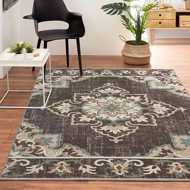 Kirklands Home Brown Floral Medallion Outdoor Area Rug, 5x7 Hot