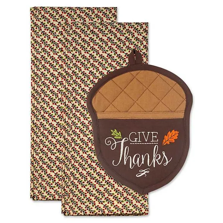 Fall>Kirklands Home Give Thanks 3-pc. Potholder & Towel Set Brown