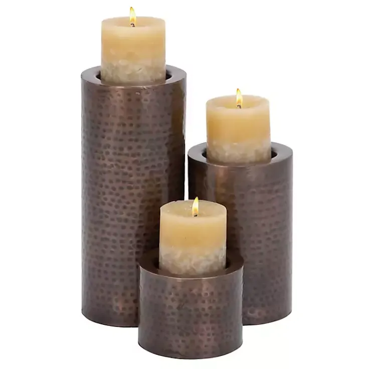 Candle Holders>Kirklands Home Hammered Metal Candle Holders, Set of 3 Brown