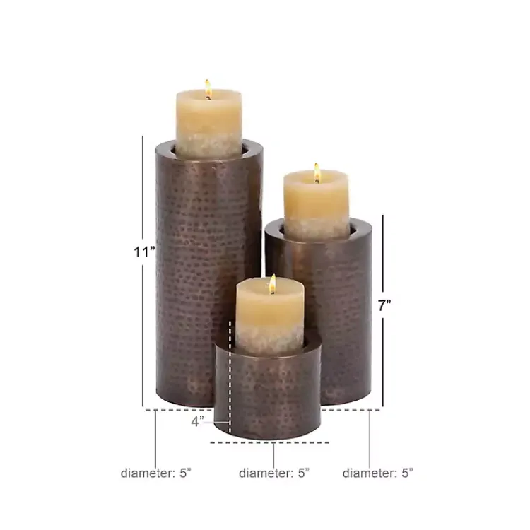 Candle Holders>Kirklands Home Hammered Metal Candle Holders, Set of 3 Brown