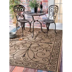 Kirklands Home Kathleen Scroll Outdoor Area Rug, 5x7 Brown New