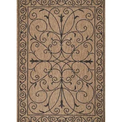 Kirklands Home Kathleen Scroll Outdoor Area Rug, 5x7 Brown New