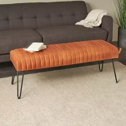 Kirklands Home Leather Tufted Panel Bench Brown Sale
