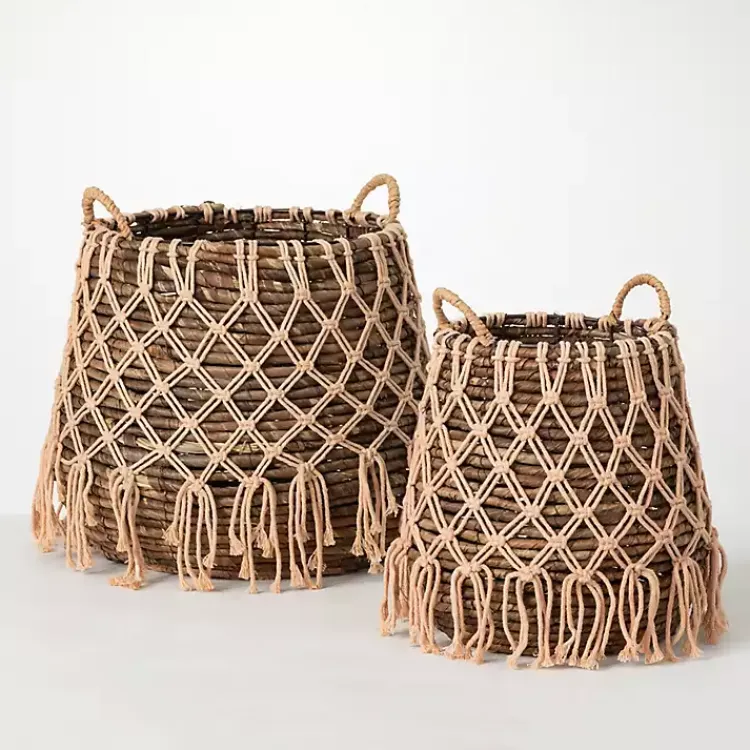 Baskets & Boxes>Kirklands Home Macrame Overlay Baskets, Set of 2 Brown