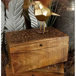 Baskets & Boxes>Kirklands Home Mango Wood Carved Boxes, Set of 3 Brown