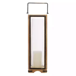 Lanterns>Kirklands Home Mango Wood Frame Lantern, 31 in. Brown
