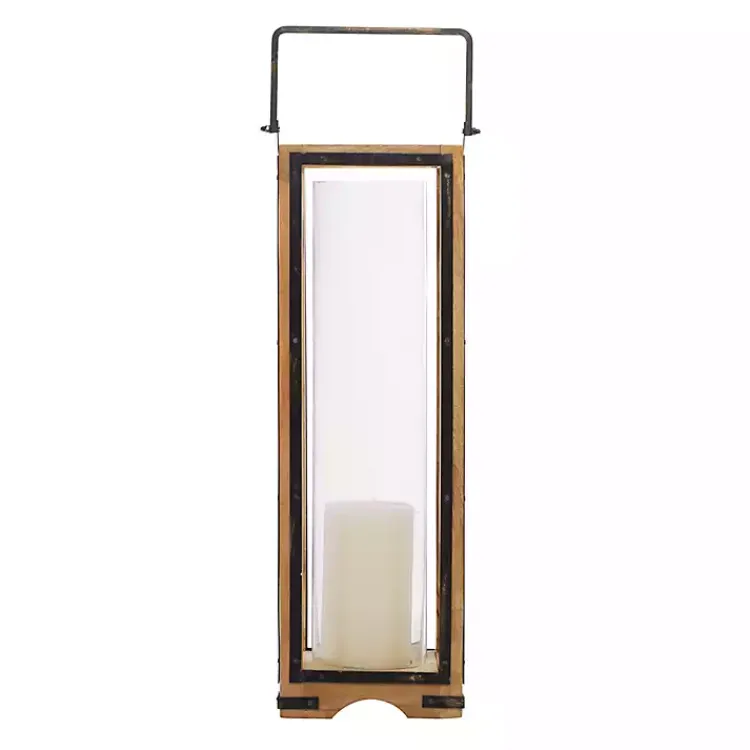 Lanterns>Kirklands Home Mango Wood Frame Lantern, 31 in. Brown