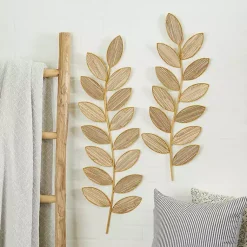 Kirklands Home Metal and Reed Leaf Wall Plaques, Set of 2 Brown Clearance
