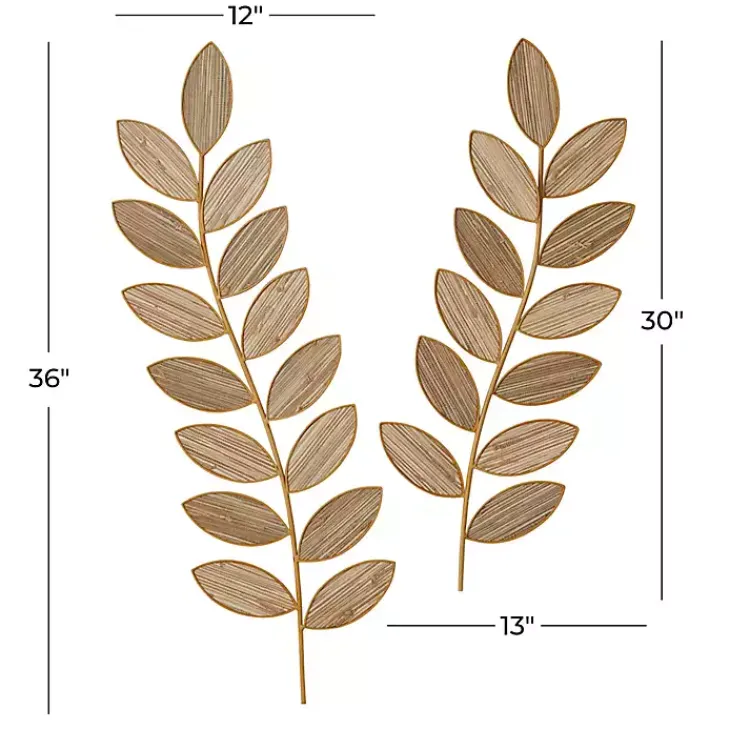 Kirklands Home Metal and Reed Leaf Wall Plaques, Set of 2 Brown Clearance