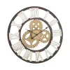 Kirklands Home Brown Metal Open Face Gold Gears Wall Clock New