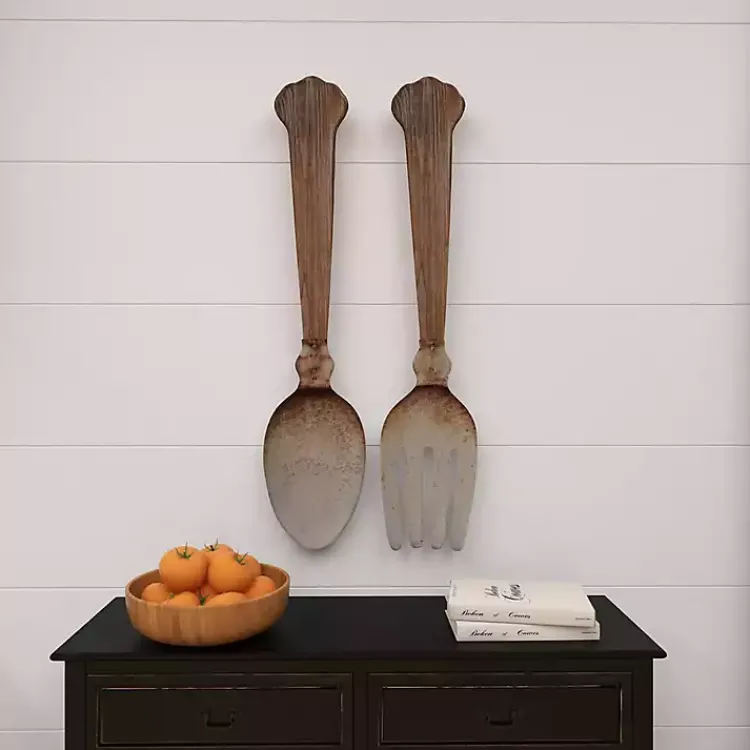 Kirklands Home Metal Utensils Wall Plaques, Set of 2 Brown Outlet