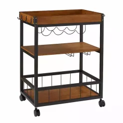 Kirklands Home Brown Norcross Industrial Rolling Bar Cart Discount