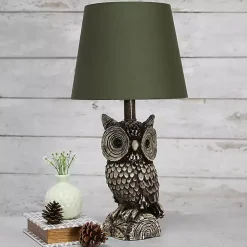 Kirklands Home Brown Owl and Shade Table Lamp Green Sale