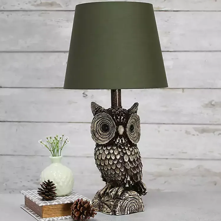 Kirklands Home Brown Owl and Shade Table Lamp Green Sale