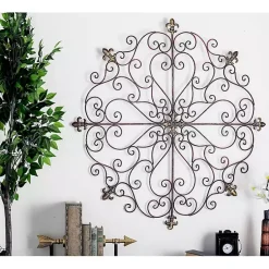 Kirklands Home Patina Metal Floral Crest Wall Plaque Brown